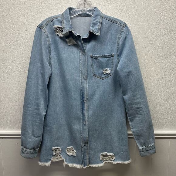V580 Soft & Distressed DENIM Shirt, Jacket or Dress US Women’s Small Long Sleeve - Picture 4 of 13